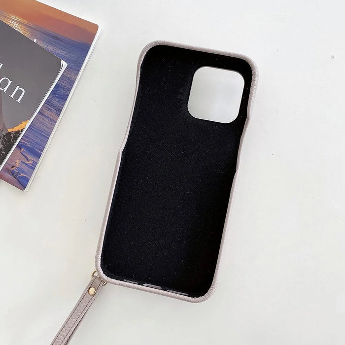 For iPhone 13 Pro Max Case Mirror Design PU Leather Back Cover with Card Slots, Wrist Strap - Grey - 3