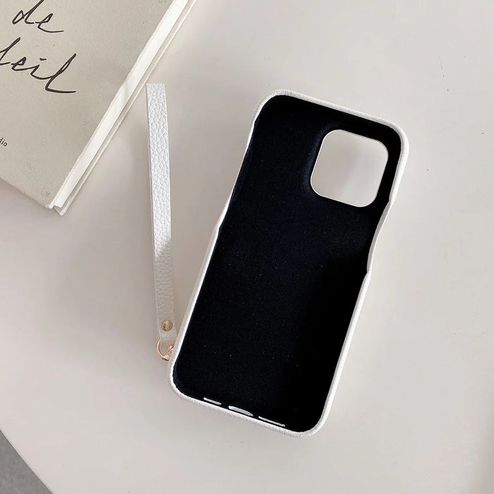 For iPhone 16 Pro Case Mirror Design PU Leather Back Cover with Card Slots, Wrist Strap - White - 3