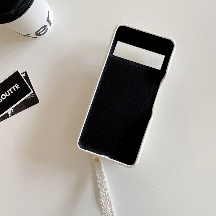 For Google Pixel 8 Pro Case Mirror Design PU Leather Back Cover with Card Slots, Wrist Strap - White - 3