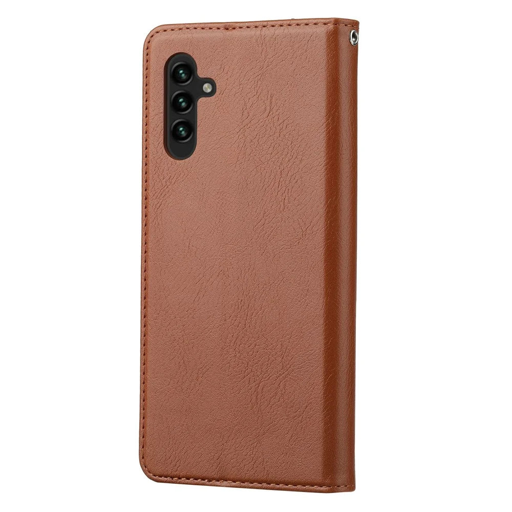 For Samsung Galaxy S25 Cell Phone Case Magnetic Closing PU Leather Stand Cover - Light Brown - 6