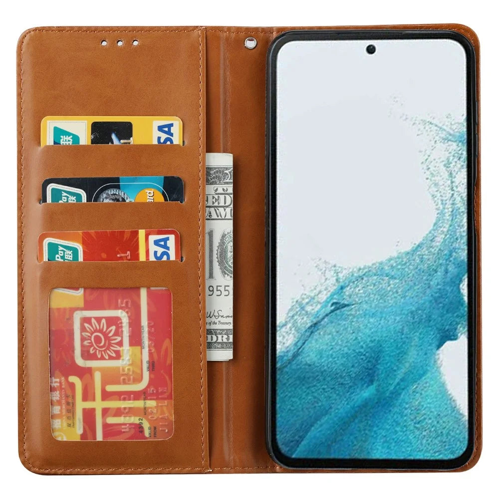 For Samsung Galaxy S25+ Cell Phone Case Magnetic Closing PU Leather Stand Cover - Light Brown - 2