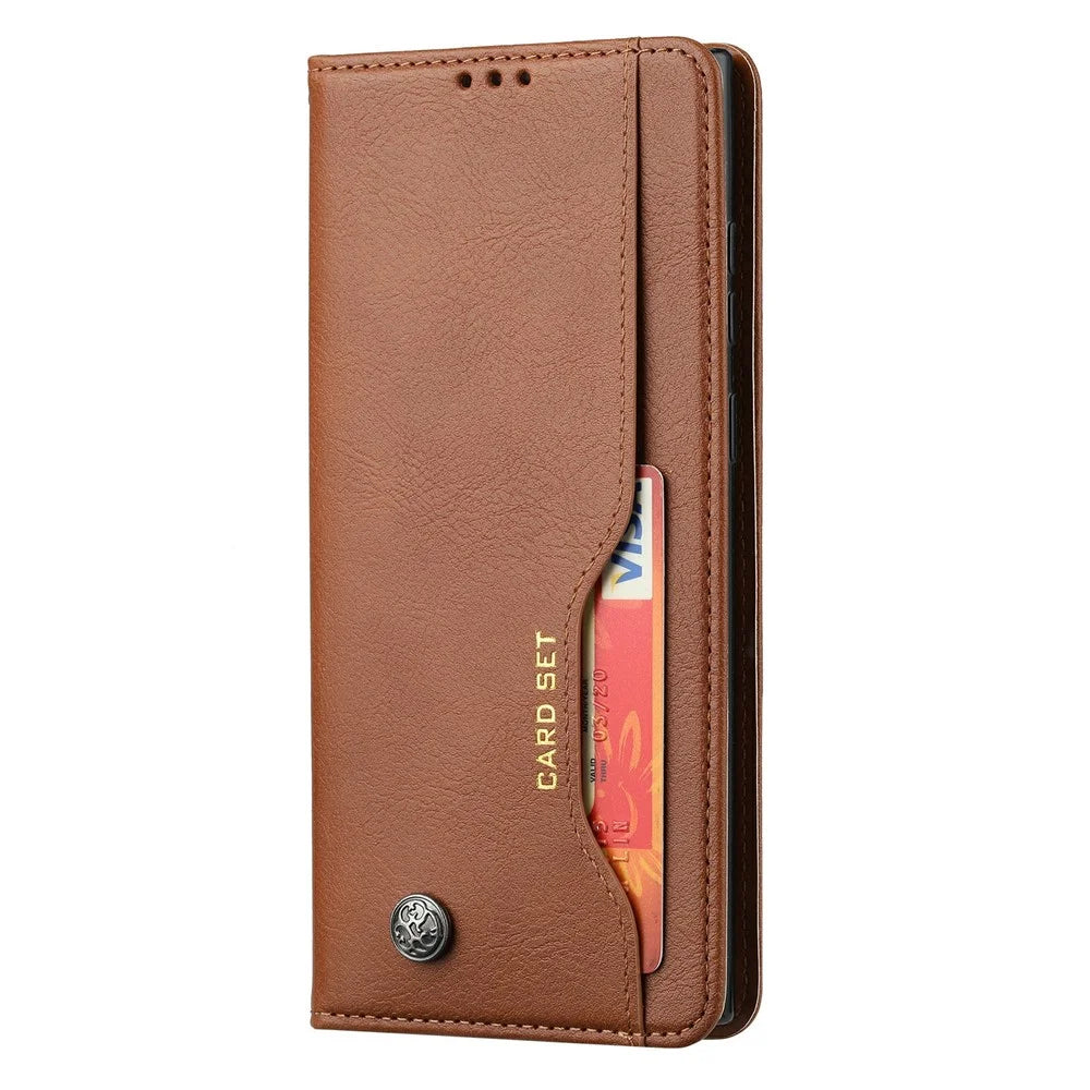 For Samsung Galaxy S25 Ultra Cell Phone Case Magnetic Closing PU Leather Stand Cover - Light Brown - 5