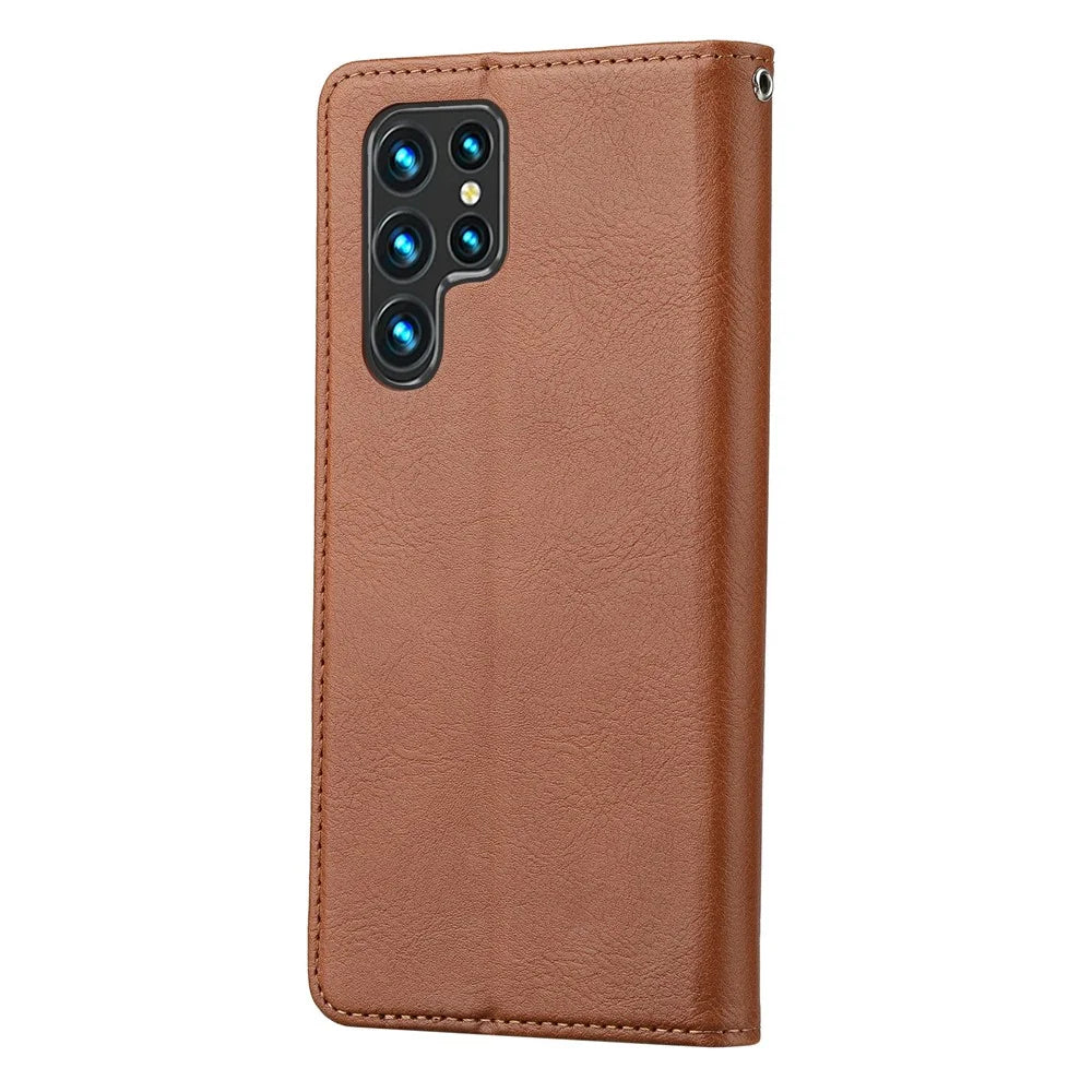 For Samsung Galaxy S25 Ultra Cell Phone Case Magnetic Closing PU Leather Stand Cover - Light Brown - 6