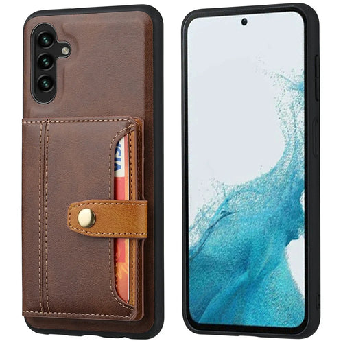 For Samsung Galaxy S25 Case Calf Texture Card Holder PU Leather + TPU Kicsktand Phone Cover - Brown - 1