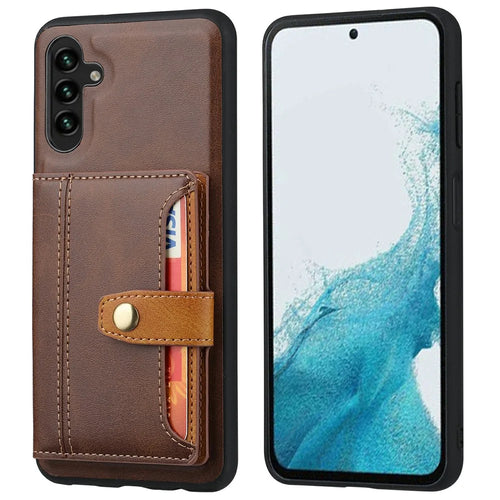 For Samsung Galaxy S25+ Case Calf Texture Card Holder PU Leather + TPU Kicsktand Phone Cover - Brown - 1