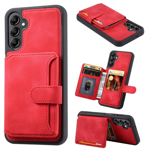 For Samsung Galaxy S25+ Case Wallet Card Slot TPU+PU Leather Back Phone Cover - Red - 1
