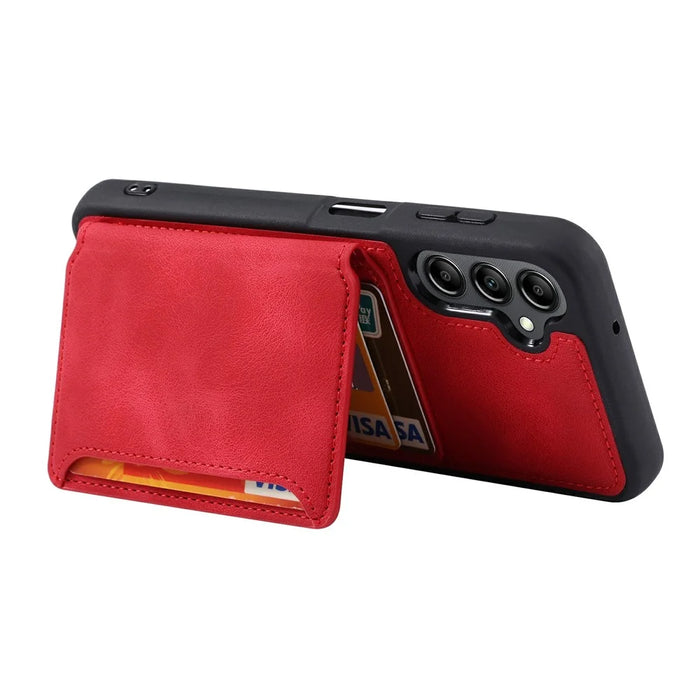 For Samsung Galaxy S25+ Case Wallet Card Slot TPU+PU Leather Back Phone Cover - Red - 3