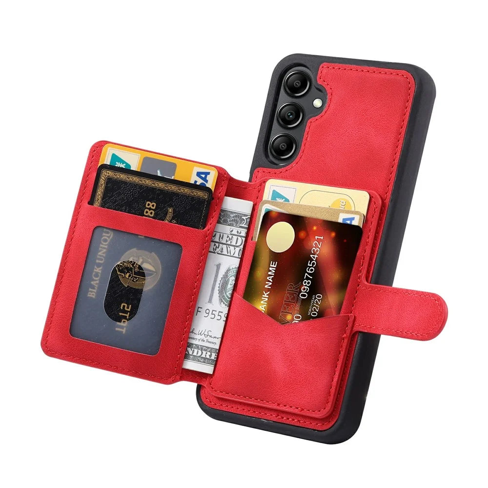 For Samsung Galaxy S25 Case Wallet Card Slot TPU+PU Leather Back Phone Cover - Red - 2