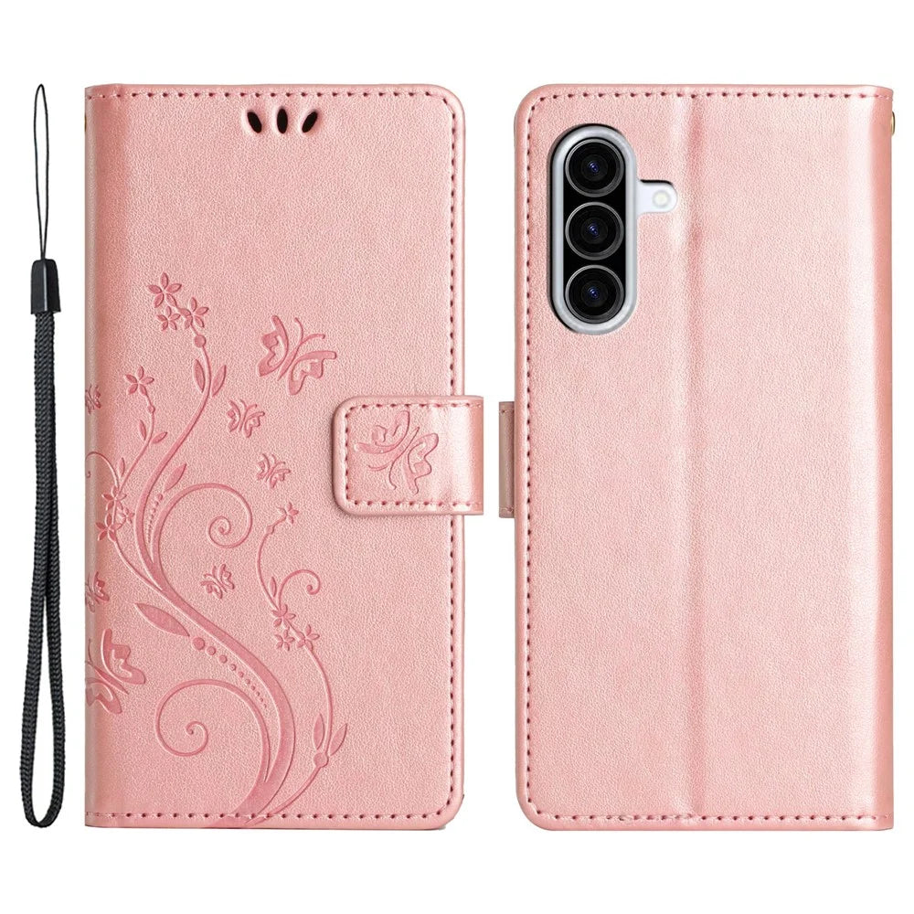 For Samsung Galaxy A26 5G Case PU Leather Phone Wallet Cover with Strap - Rose Gold - 1