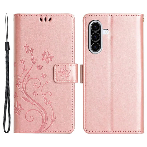 For Samsung Galaxy A26 5G Case PU Leather Phone Wallet Cover with Strap - Rose Gold - 1