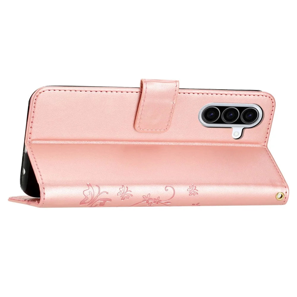 For Samsung Galaxy A26 5G Case PU Leather Phone Wallet Cover with Strap - Rose Gold - 3