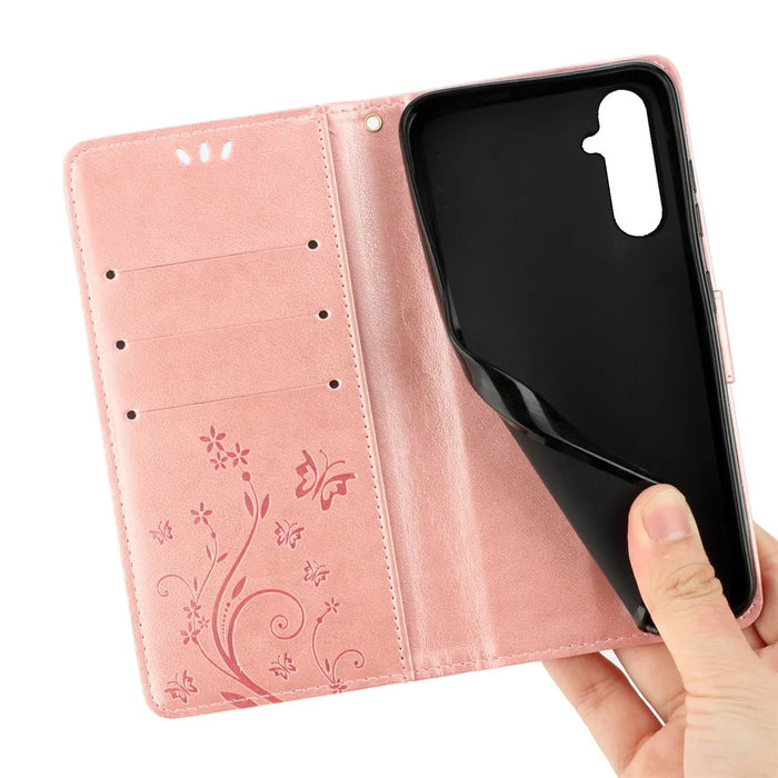 For Samsung Galaxy A56 5G Case PU Leather Phone Wallet Cover with Strap - Rose Gold - 5