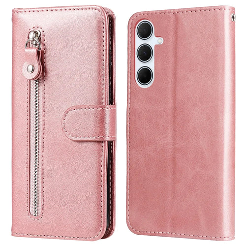 For Samsung Galaxy A56 5G / A36 5G Case Zipper Wallet Calf Texture PU Leather Phone Cover - Pink - 1