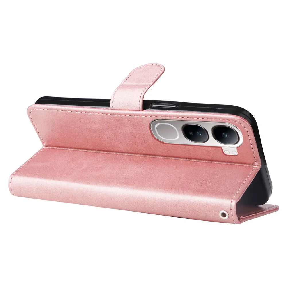 Zipper Wallet Case for vivo Y300 5G / Y200 5G / V40 Lite (Indonesia) 5G / 4G Calf Texture Leather Phone Cover - Pink - 3