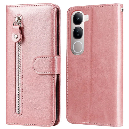 For vivo Y29 5G / Y19s 4G Case Zipper Wallet Calf Texture PU Leather Phone Cover - Pink - 1