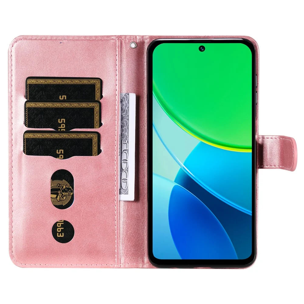 For vivo Y29 5G / Y19s 4G Case Zipper Wallet Calf Texture PU Leather Phone Cover - Pink - 2
