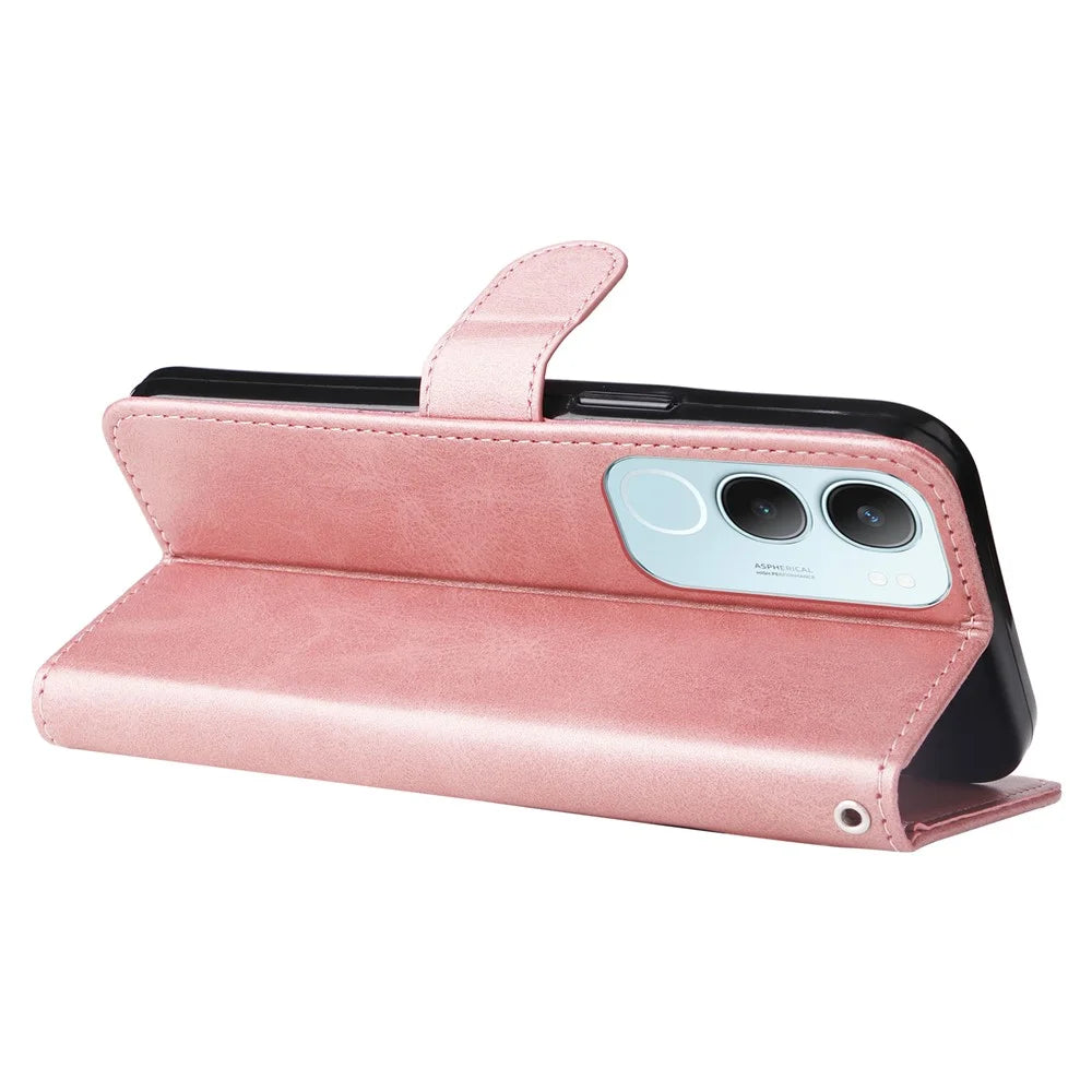 For vivo Y29 5G / Y19s 4G Case Zipper Wallet Calf Texture PU Leather Phone Cover - Pink - 3