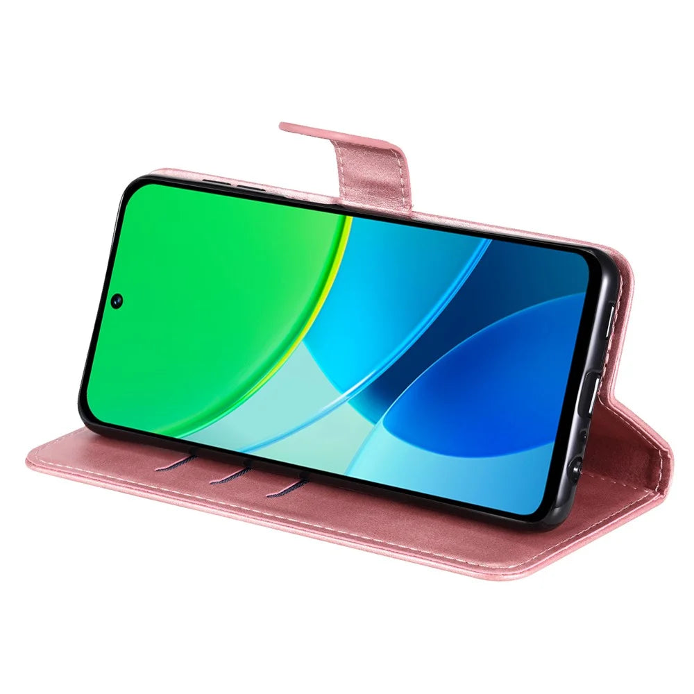 For vivo Y29 5G / Y19s 4G Case Zipper Wallet Calf Texture PU Leather Phone Cover - Pink - 4