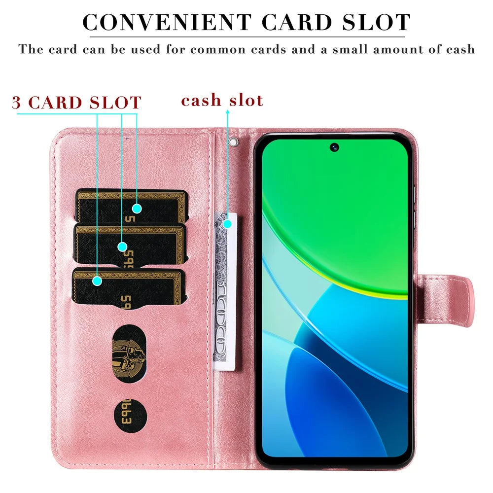 For vivo Y29 5G / Y19s 4G Case Zipper Wallet Calf Texture PU Leather Phone Cover - Pink - 6