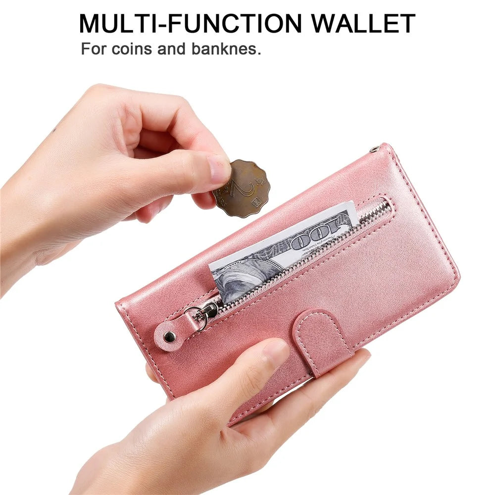 For vivo Y29 5G / Y19s 4G Case Zipper Wallet Calf Texture PU Leather Phone Cover - Pink - 7