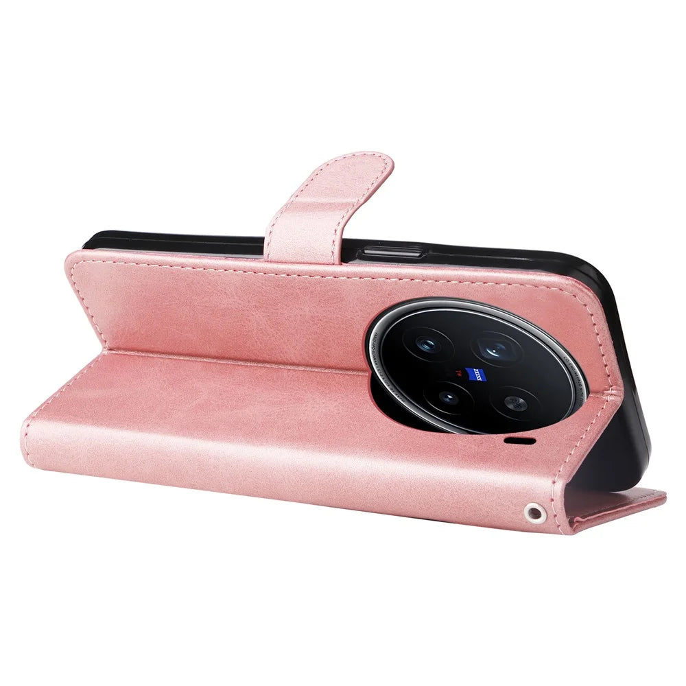 For vivo X200 Pro 5G Case Zipper Wallet Calf Texture PU Leather Phone Cover - Pink - 3