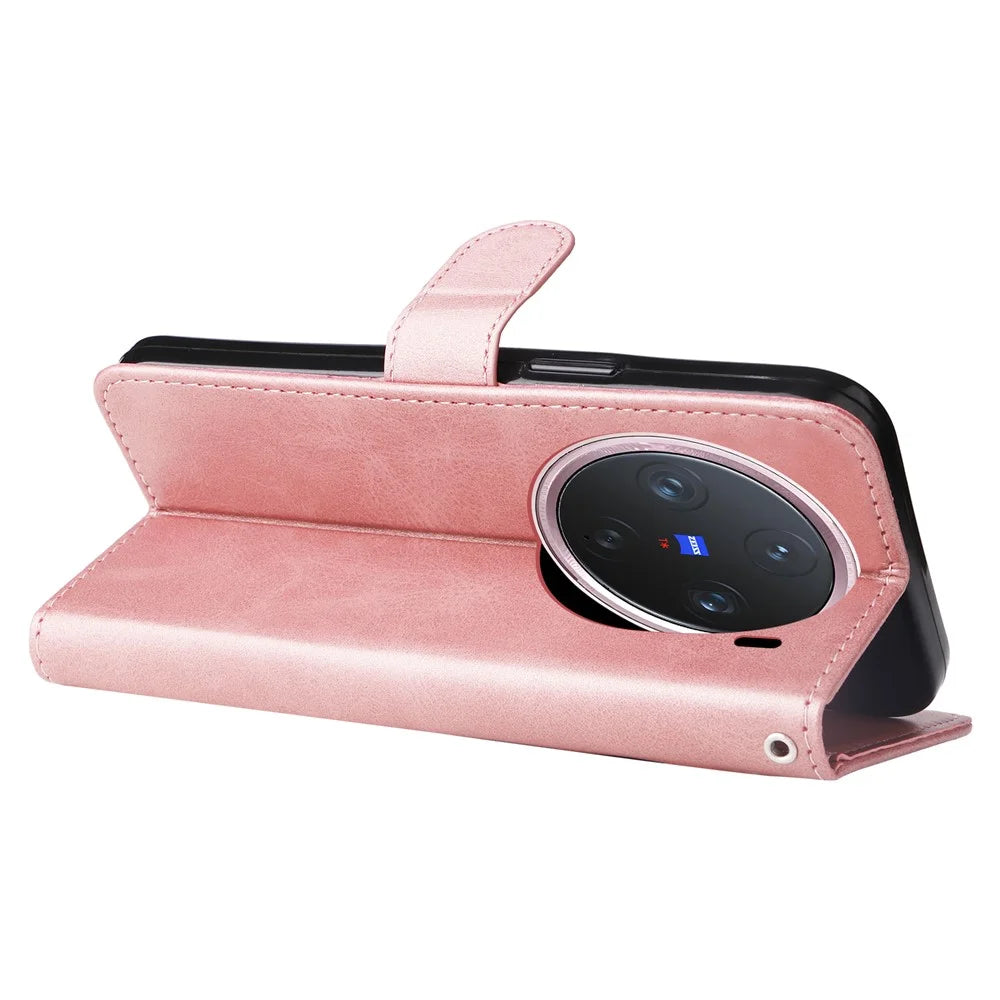 For vivo X200 Pro mini 5G Case Zipper Wallet Calf Texture PU Leather Phone Cover - Pink - 3