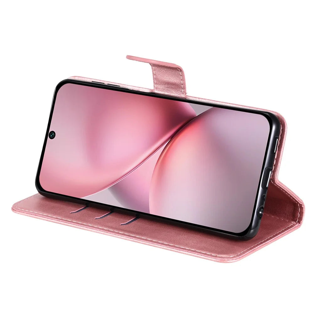 For vivo X200 Pro mini 5G Case Zipper Wallet Calf Texture PU Leather Phone Cover - Pink - 4