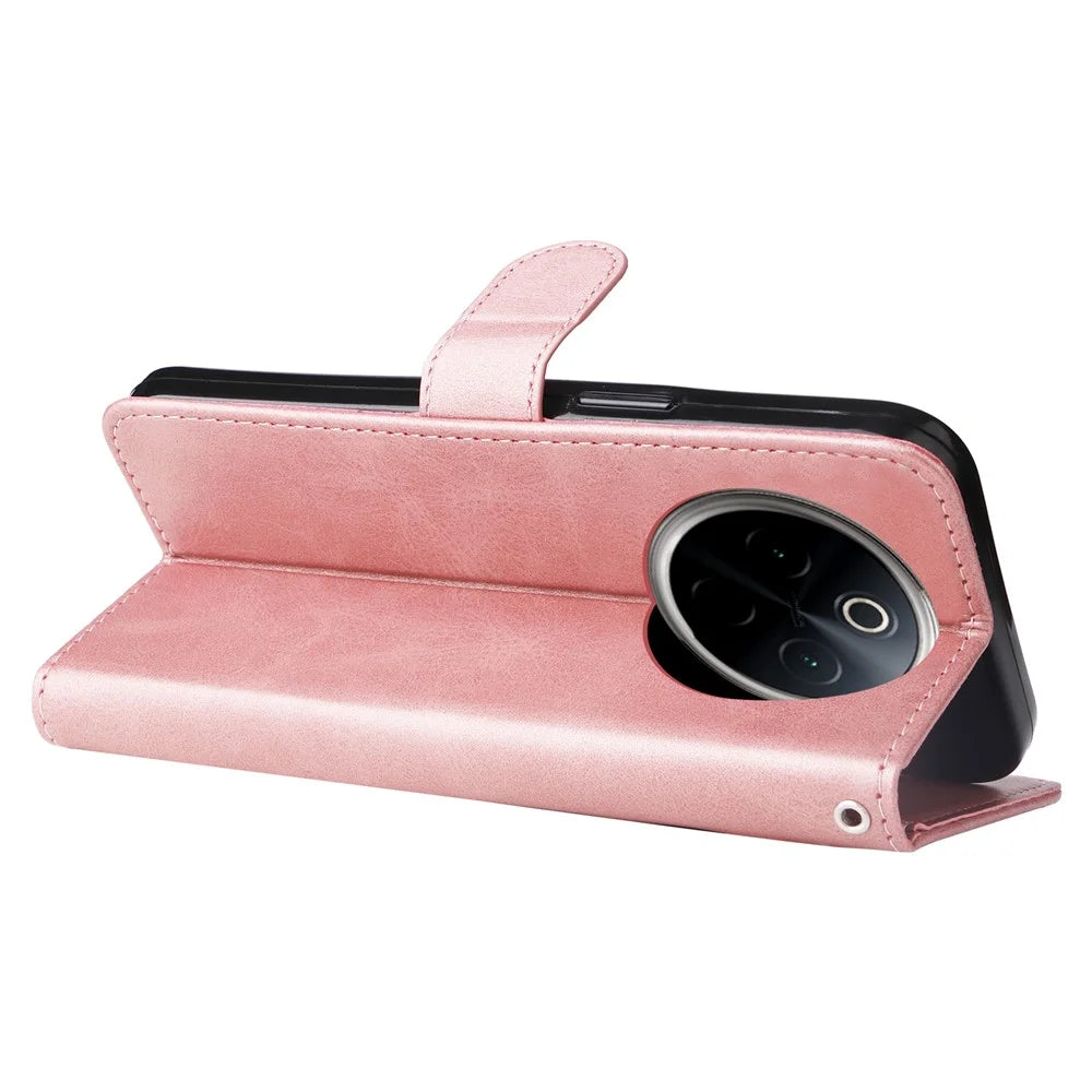 For vivo Y300 Pro 5G Case Zipper Wallet Calf Texture PU Leather Phone Cover - Pink - 3