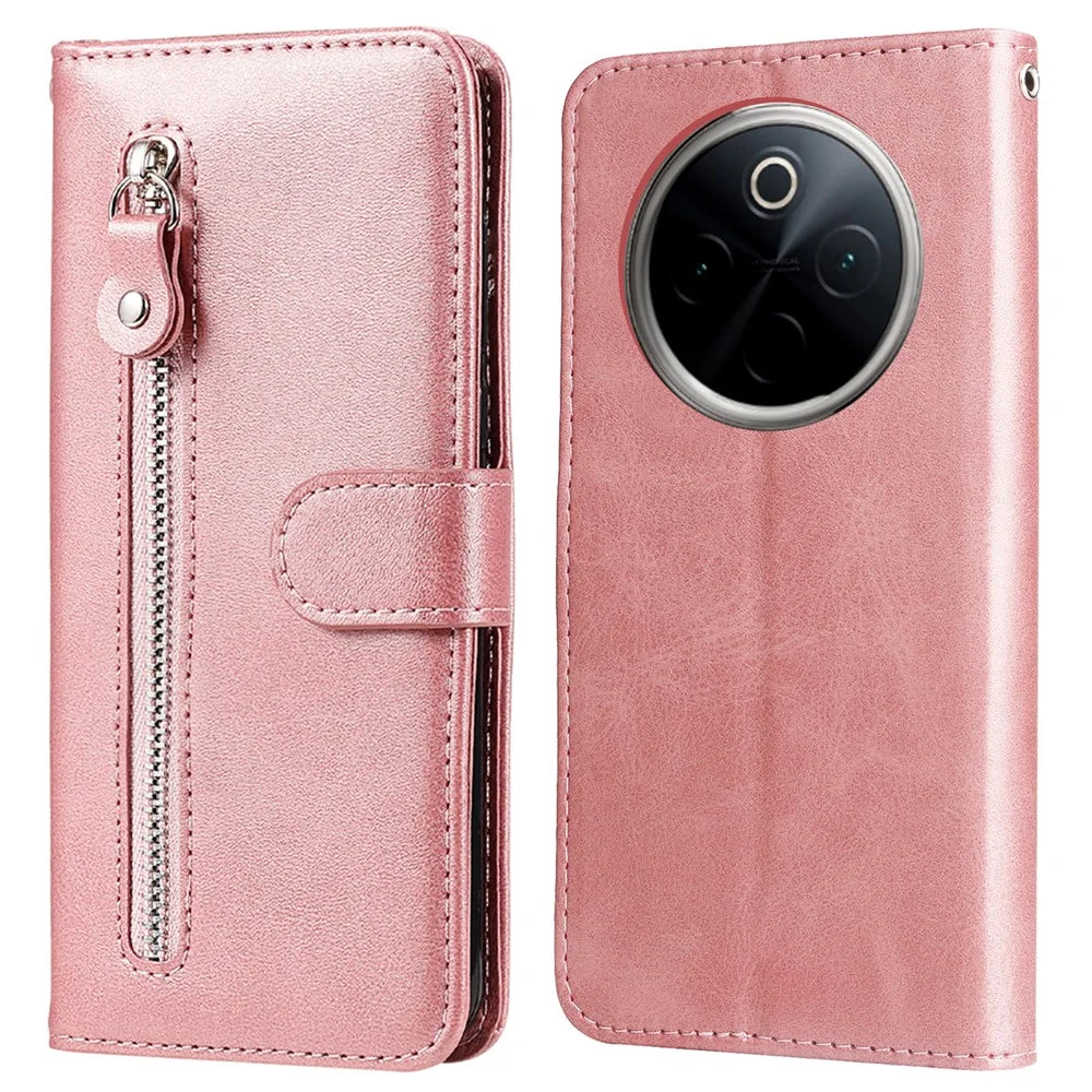 For OnePlus 13 Case Zipper Wallet Calf Texture PU Leather Phone Cover - Pink - 1