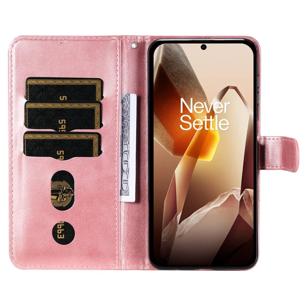 For OnePlus 13 Case Zipper Wallet Calf Texture PU Leather Phone Cover - Pink - 2