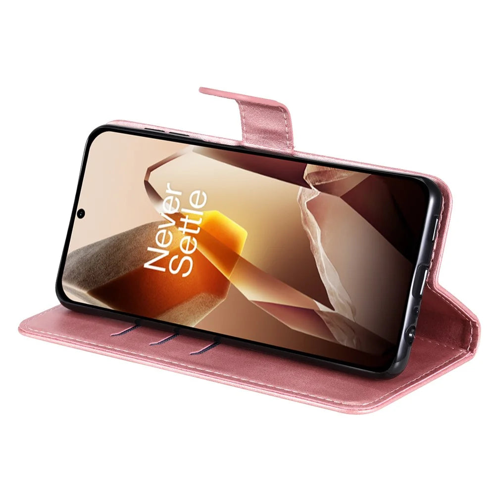 For OnePlus 13 Case Zipper Wallet Calf Texture PU Leather Phone Cover - Pink - 4
