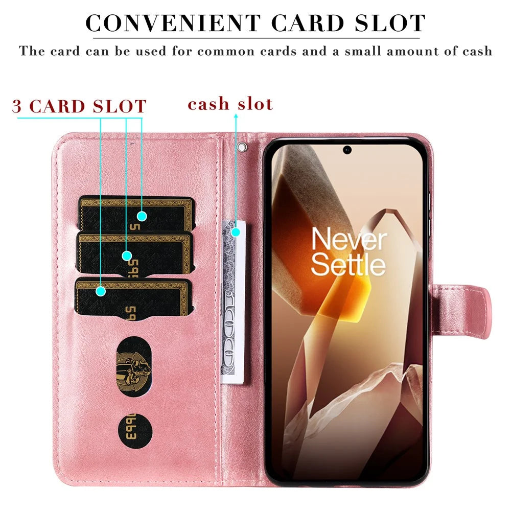 For OnePlus 13 Case Zipper Wallet Calf Texture PU Leather Phone Cover - Pink - 5