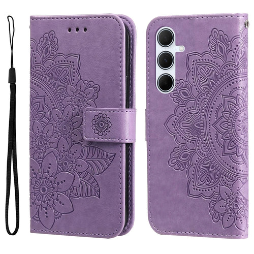 For Samsung Galaxy A56 5G Case Floral Pattern PU Leather Wallet Stand Phone Cover - Purple - 1