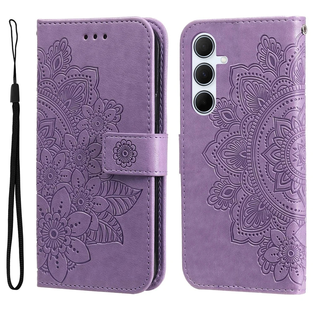 For Samsung Galaxy A56 5G Case Floral Pattern PU Leather Wallet Stand Phone Cover - Purple - 1