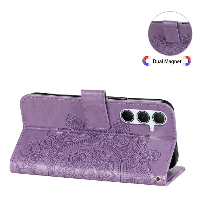 For Samsung Galaxy A56 5G Case Floral Pattern PU Leather Wallet Stand Phone Cover - Purple - 4