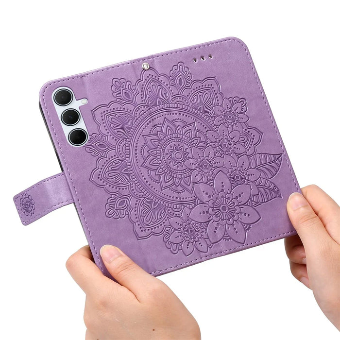 For Samsung Galaxy A56 5G Case Floral Pattern PU Leather Wallet Stand Phone Cover - Purple - 5