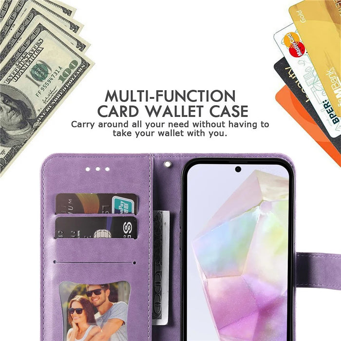 For Samsung Galaxy A56 5G Case Floral Pattern PU Leather Wallet Stand Phone Cover - Purple - 6