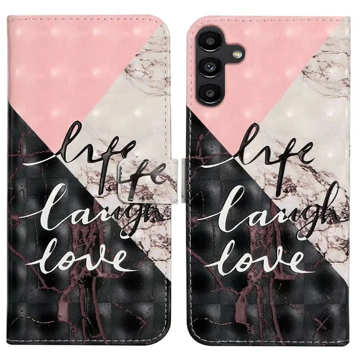 For Samsung Galaxy A56 5G Case 3D Creative Pattern PU Leather Stand Phone Cover - Tri-Color Marble - 1