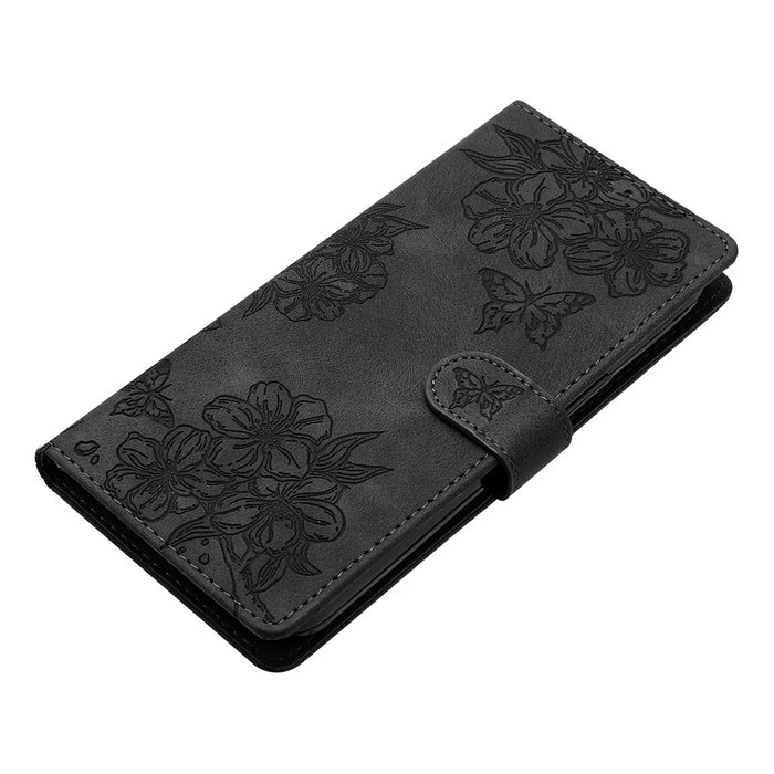 For Samsung Galaxy A56 5G Case Butterfly Flower Pattern Skin-Touch Leather Phone Cover - Black - 4