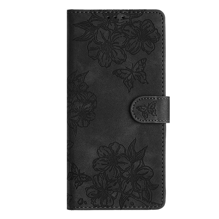 For Samsung Galaxy A56 5G Case Butterfly Flower Pattern Skin-Touch Leather Phone Cover - Black - 7