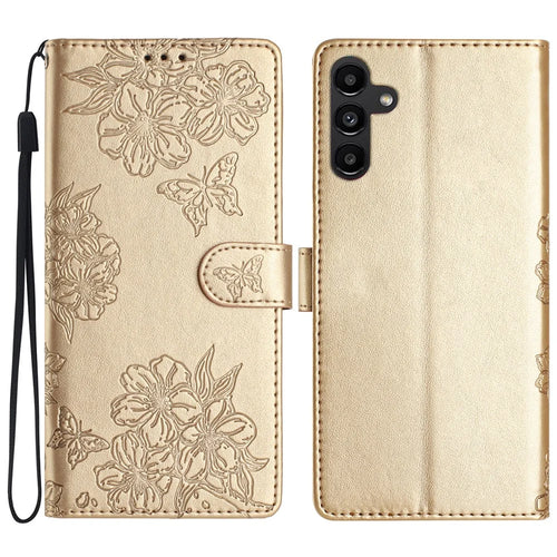 For Samsung Galaxy A56 5G Case Butterfly Flower Drop-Proof PU Leather Wallet Phone Cover - Gold - 1