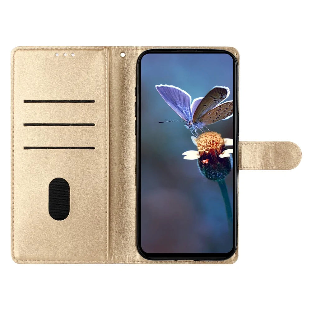 For Samsung Galaxy A26 5G Case Butterfly Flower Drop-Proof PU Leather Wallet Phone Cover - Gold - 2