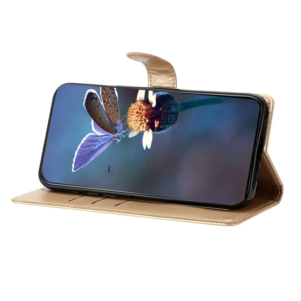 For Samsung Galaxy A26 5G Case Butterfly Flower Drop-Proof PU Leather Wallet Phone Cover - Gold - 3