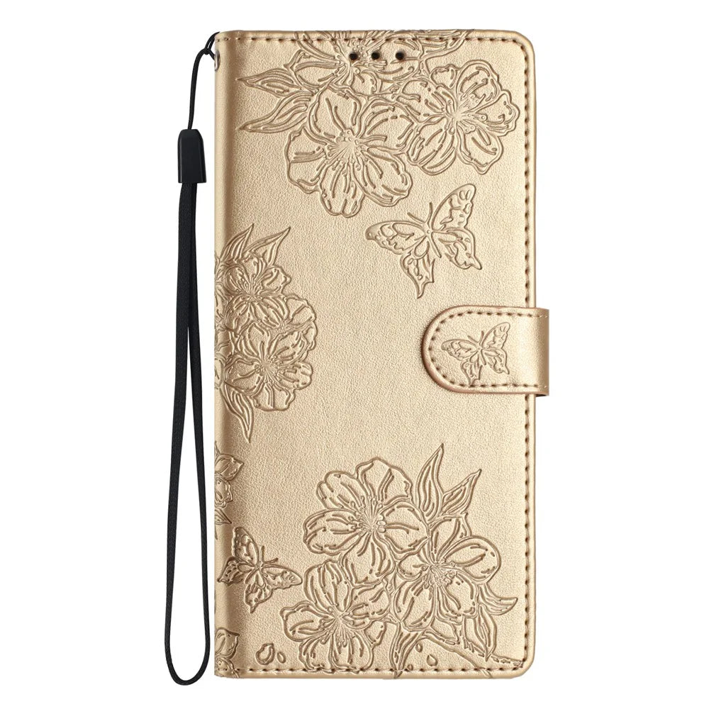 For Samsung Galaxy A26 5G Case Butterfly Flower Drop-Proof PU Leather Wallet Phone Cover - Gold - 7