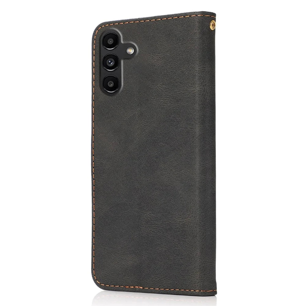 For Samsung Galaxy A36 5G Cover Color Splicing Wallet Stand Leather Phone Case with Wrist Strap - Black Brown - 6