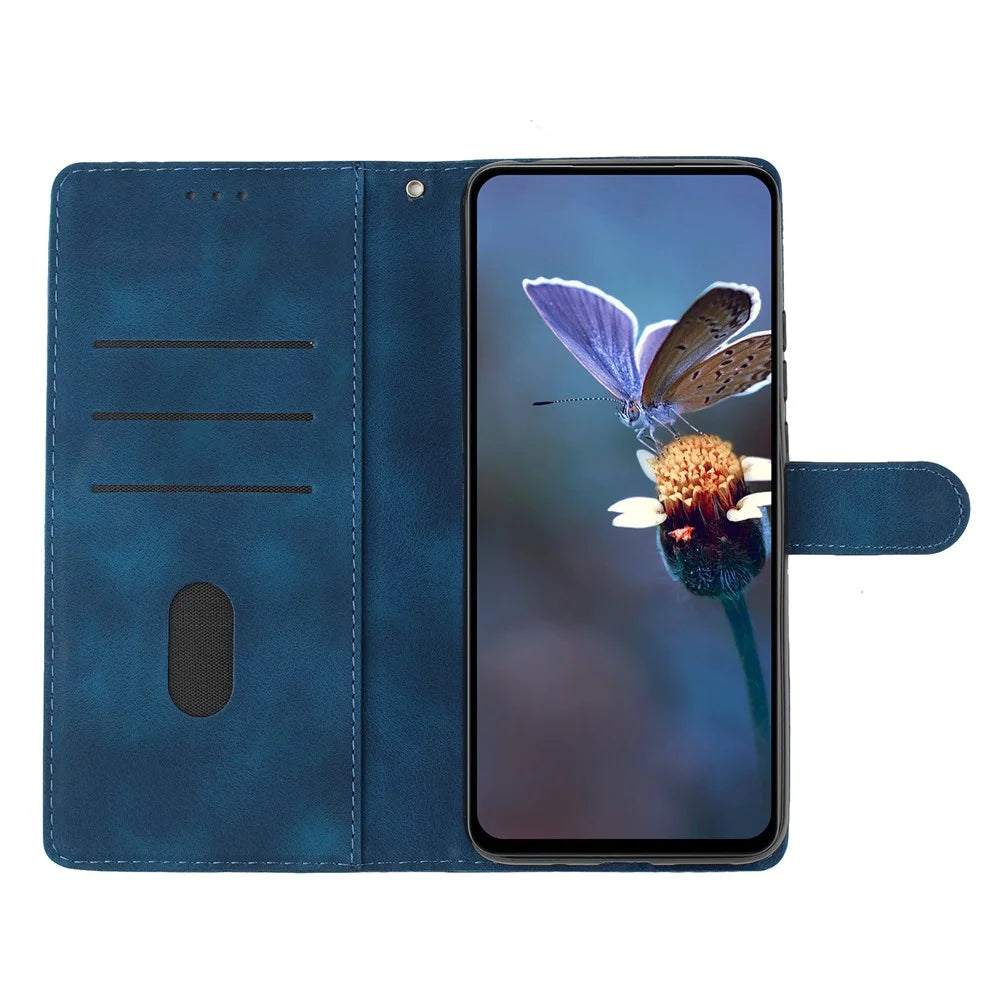 For Samsung Galaxy A56 5G Case Leather Imprinted Flower Phone Cover Wallet with Wrist Strap - Blue - 3