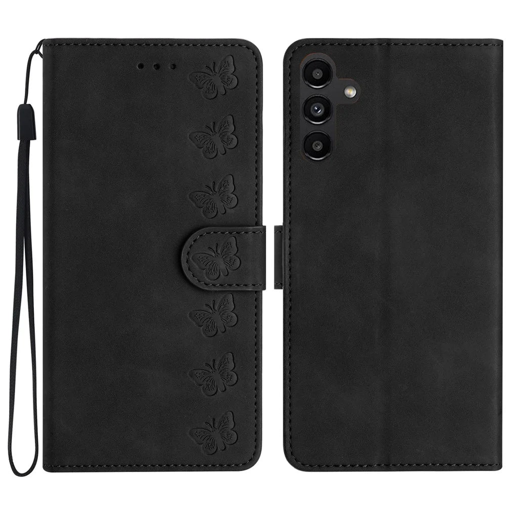 For Samsung Galaxy A26 5G Case Imprinted Butterfly Leather Wallet Phone Cover - Black - 1