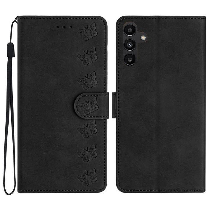 For Samsung Galaxy A26 5G Case Imprinted Butterfly Leather Wallet Phone Cover - Black - 1