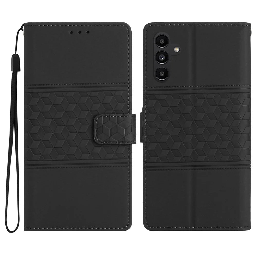 For Samsung Galaxy A36 5G Case Rhombus Leather Horizontal Flip Phone Cover - Black - 1