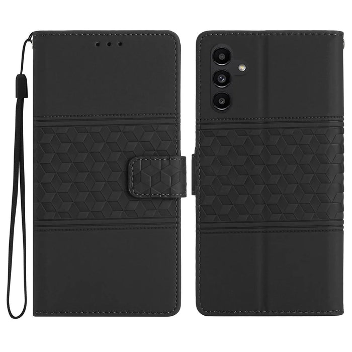 For Samsung Galaxy A36 5G Case Rhombus Leather Horizontal Flip Phone Cover - Black - 1
